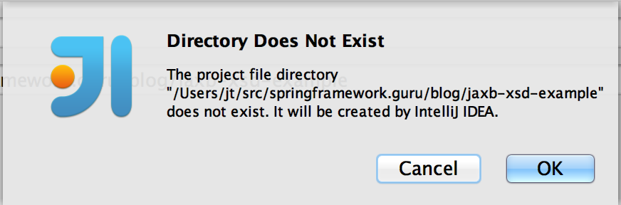 Directory Does Not Exist dialog in IntelliJ