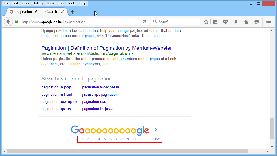 Pagination in Google Search