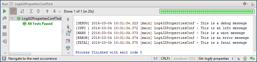 Log4J 2 Messages in InteliJ Console