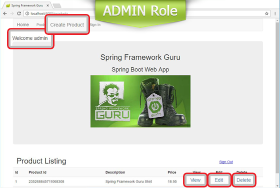 Home Page View for ADMIN Role 