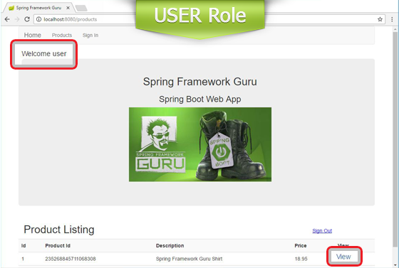 Home Page View for USER Role 