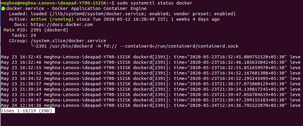 Status of Docker
