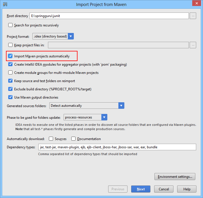 Select the Import Maven projects automatically checkbox 