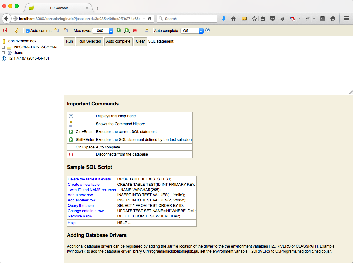 H2 Database Console in Spring Boot 